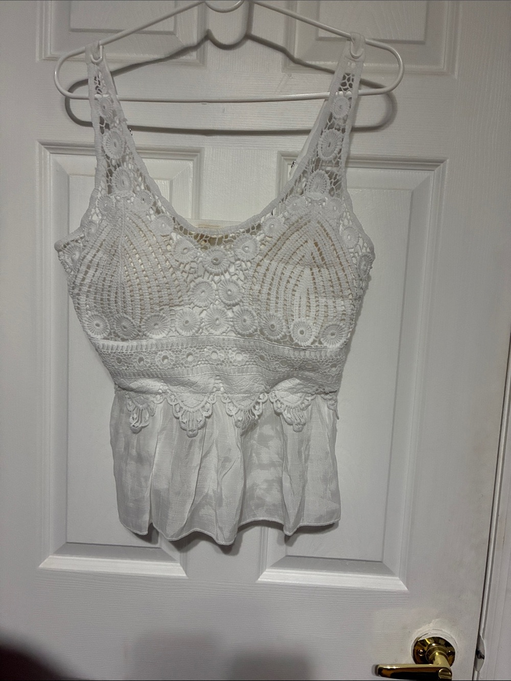 Rebellion White Crochet Lace Peplum Camisole